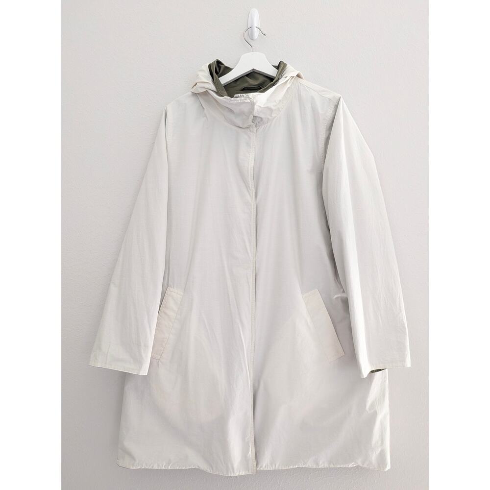 Eileen Fisher EUC Cotton Nylon Reversible Rain Hooded Coat Magnetic XL Jacket - Picture 4 of 8